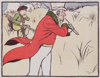 Angry Golfer Driving His Ball into the Scrub While His Caddy Tries to Stop Himself from Laughing, 1901